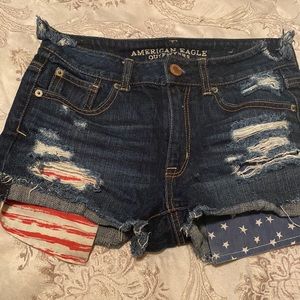 American Eagle Outfitters blue Jean shorts with Stars and Stripes